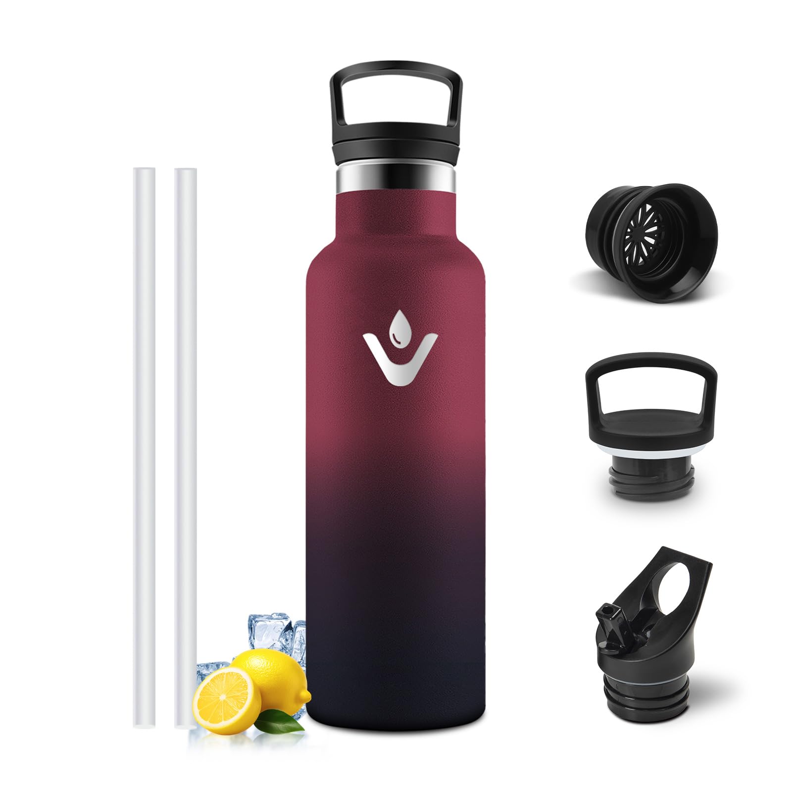Mulbijeo Thermos Flask, BPA-Free, 500 ml, Stainless Steel, Leak-Proof Insulated Flask, Double Walled, Water Bottle, Thermos Flask with Straw for Fitness, Bicycle