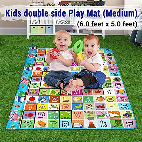 Image of KIDS GREEN Double Sided Water Proof Baby Play Mat, Play Mats For Kids Large Size, Baby Carpet, Play Mat Crawling Baby (Standard Size - 6 Feet X 4 Feet), 1 Count (KIDS-BEBY PLAY MAT GREEN)