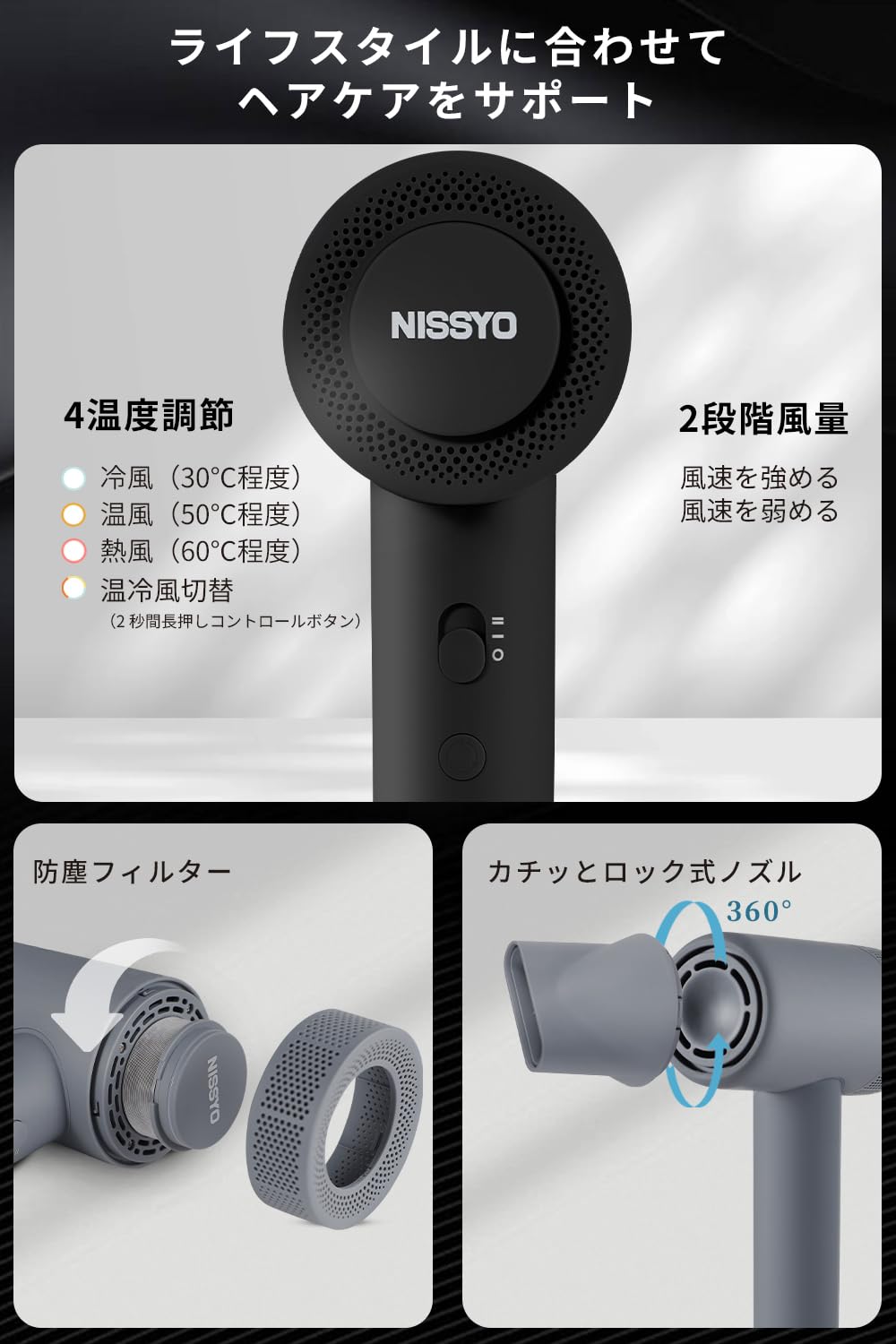 Amazon | NISSYO【日本正規品・2025最新型ドライヤー】速乾 ヘアー