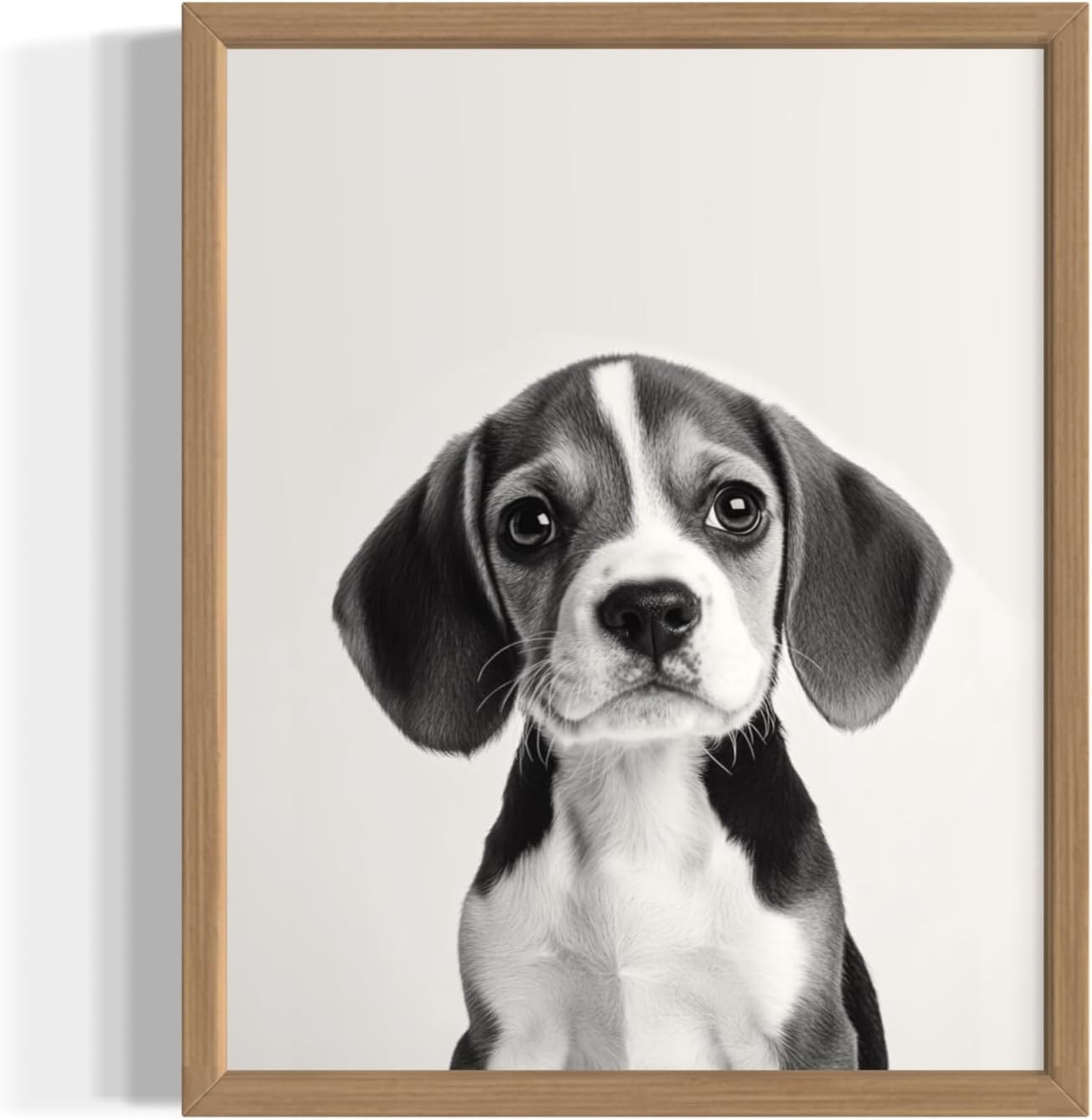 Beagle Wall Art Print Poster, Cute Puppy Pet Animal Gifts Black and White Picture Painting Puppies Kid's Childrens Room Bathroom Gallery 158A (Beagle, 18x24 inches, Wood Frame)
