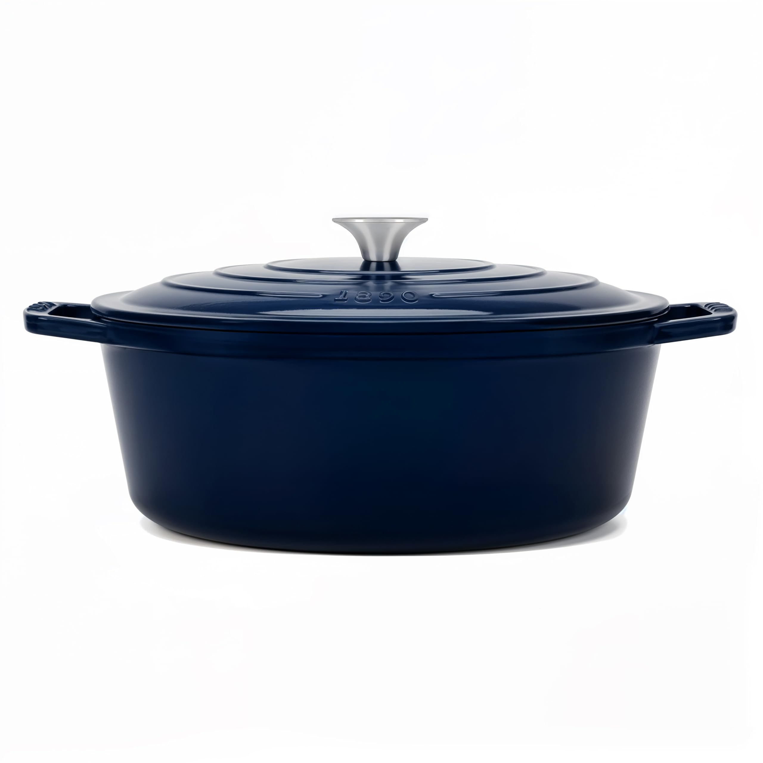 Cocotte Ronde en Fonte Émaillée 36 cm ALMA36, Capacité 7,7 L, Bleu Marine, Compatible Tous Feux, Induction, Gaz, Électrique, Grill, Four, Couvercle Fonte, Idéale pour Mijoter et Rôtir