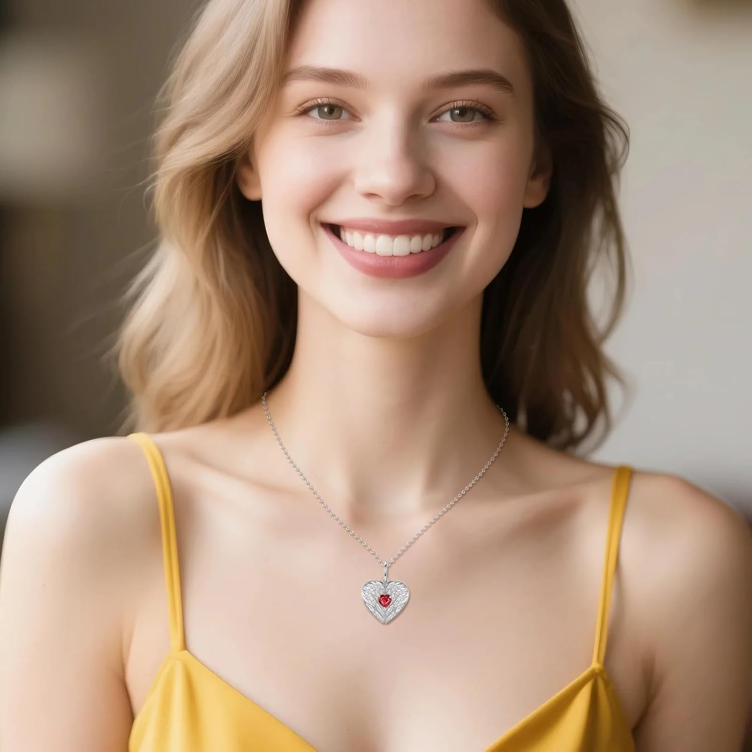 Photo Locket Necklace for Women 925 Sterling Silver Personalized Ruby Angel Wing Photo Necklace Gift for Grandma Mom Her - Image 3