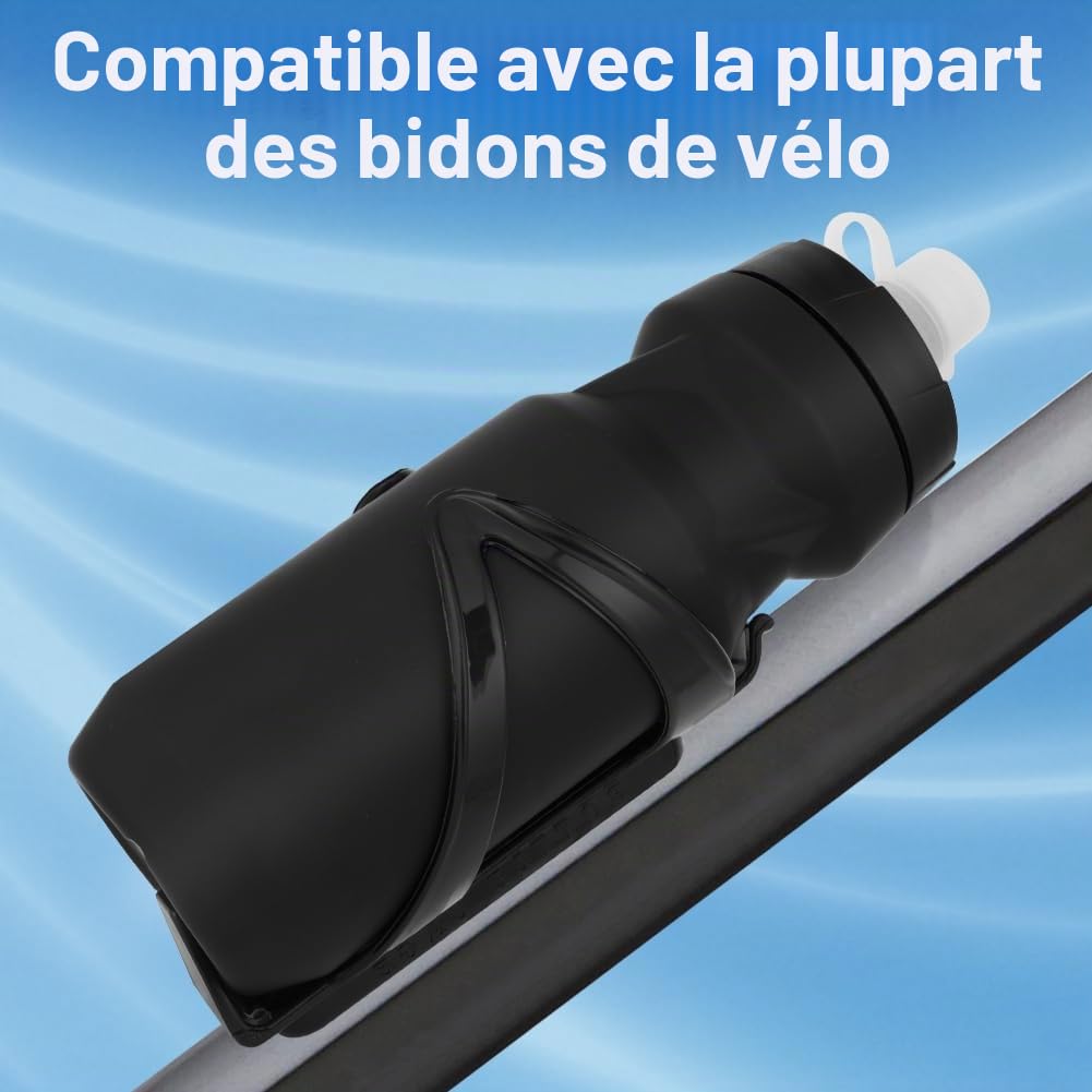 Porte-Bidon Universel 650ML sans BPA - Support Gourde Robuste VTT et Vélo de Route, Noir