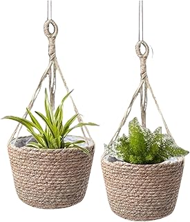 Woven Seagrass Plant Basket with Hangers | Decorative Planter for Small-...