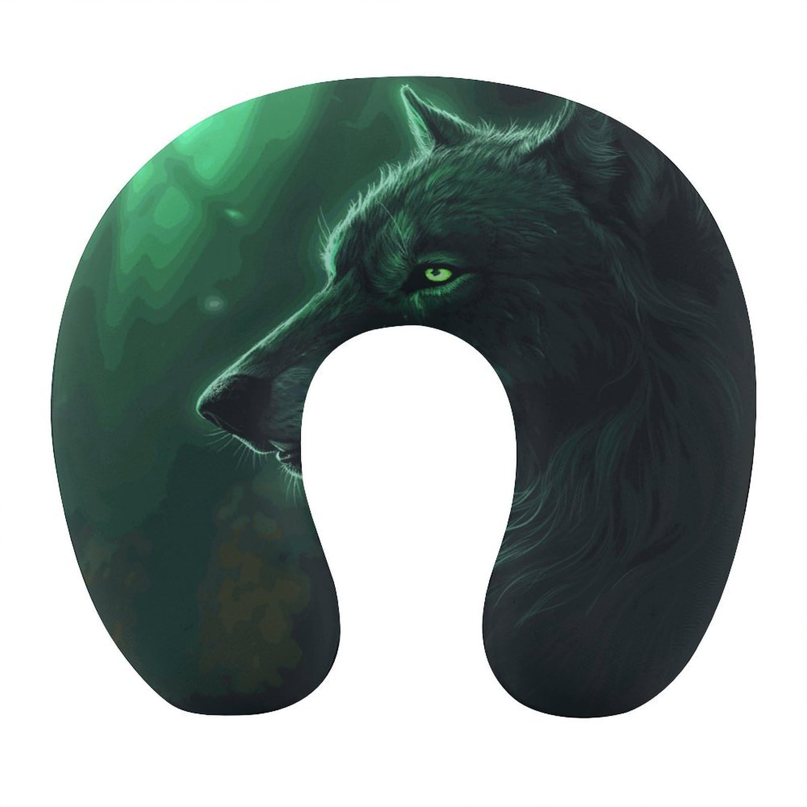 Btcowzrv Style Green Wolf U Shaped Neck Pillow Travel Pillows