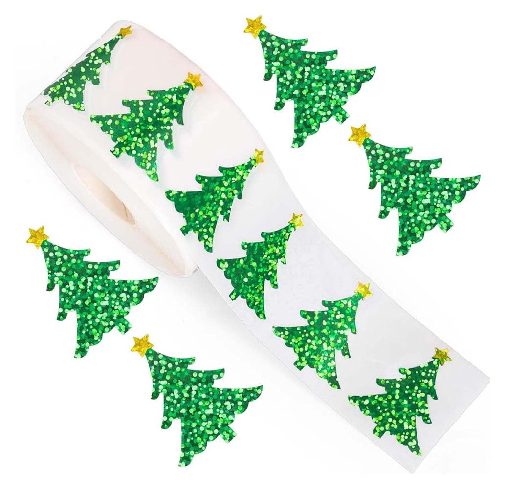 Christmas Stickers Roll for Envelope - Round Apples Stickers Roll Merry Christmas Sticker Self Adhesive Tag Seals Labels for Holiday Greeting, Sealing, Gifting, Gift Decorations (Christmas Tree)