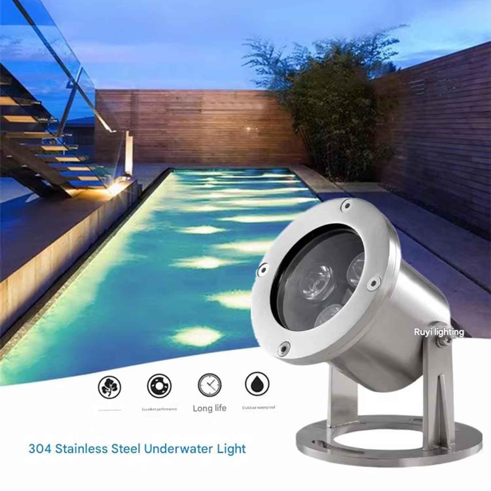 LED Strahler, 3W Wasserdicht Edelstahl Licht für Teich, Brunnen, Park, Pool Beleuchtung