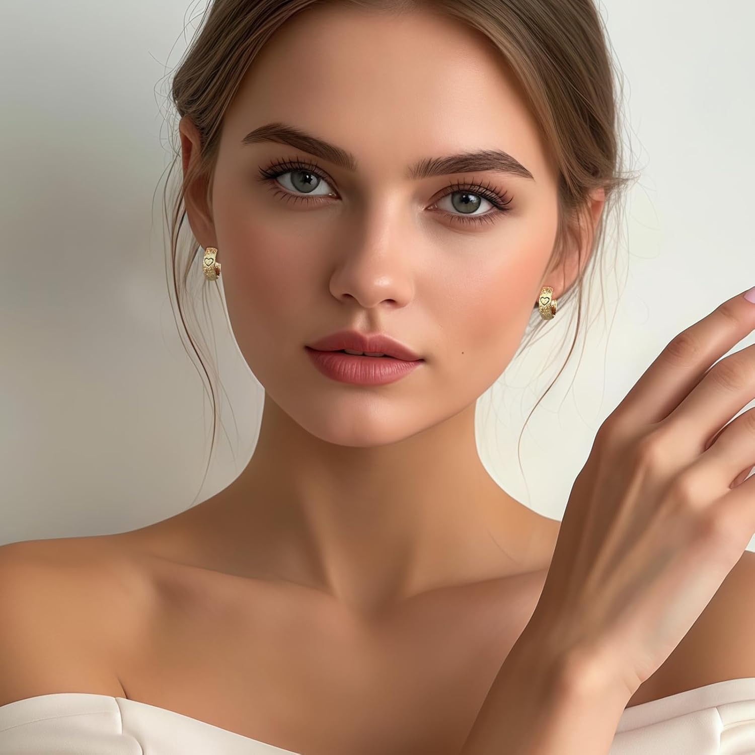 Gold Huggie Hoop Earrings for Women, Hammered Brushed Designed with Heart Small Thick Hoop Earrings for Love - Image 6