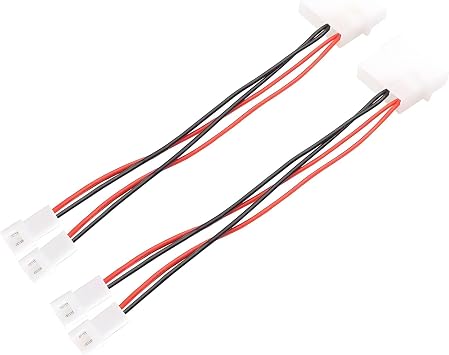 2-Pack Molex 4-pin to XH2.54 2-pin Fan Splitter Adapter 12V case Fan Power Cable 24AWG high-Current Wire 13cm, Black and red Colour Scheme 1 to 2