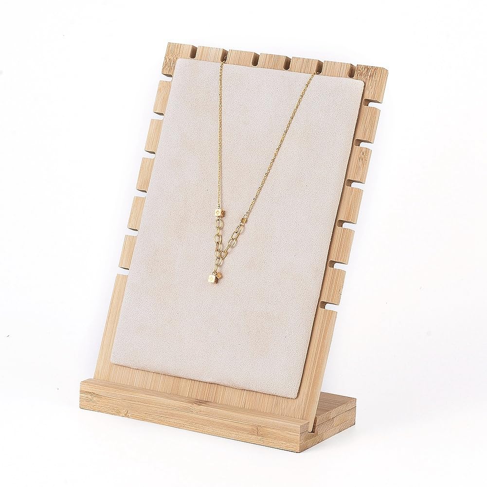 Présentoir à collier en bambou L, plateau de rangement pour bijoux et longue chaîne