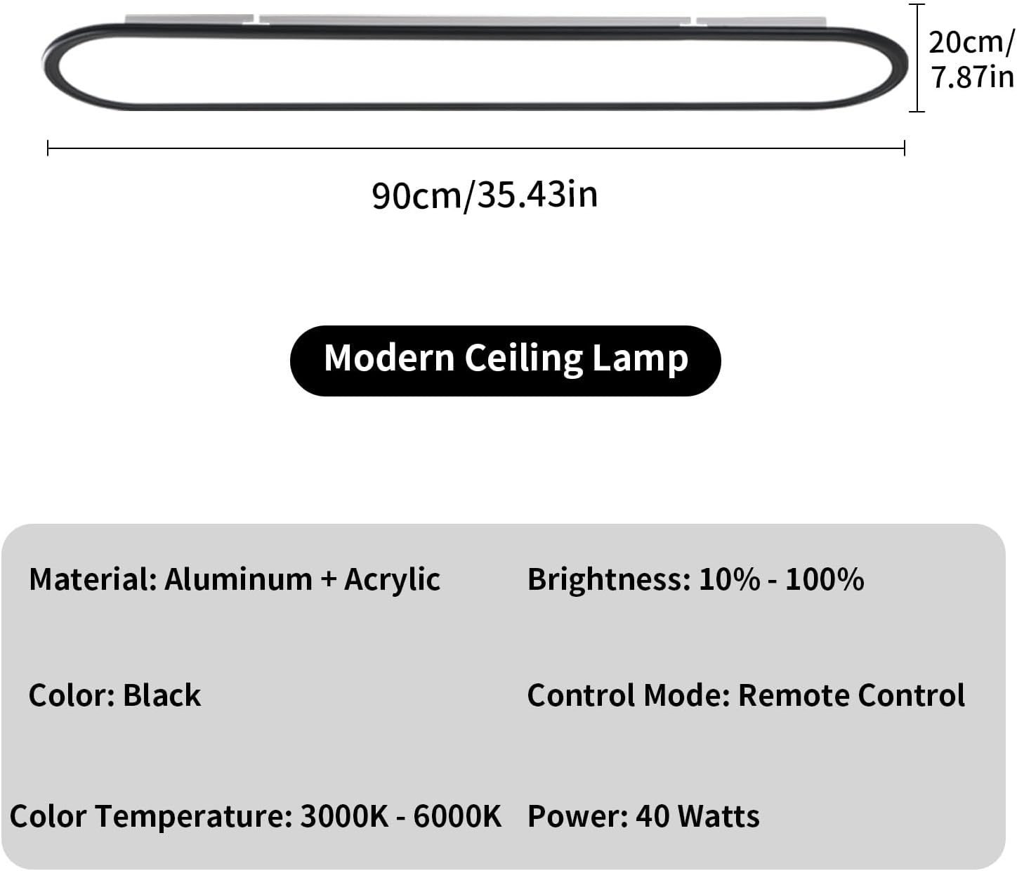 Modern Black Linear Ceiling Lights High Brightness Long Ceiling Light 35.4 Inch Ultra Thin Low Profile Light Fixture for Bedroom Kitchen Closet Hallway (Black, 90cm/35.4in)
