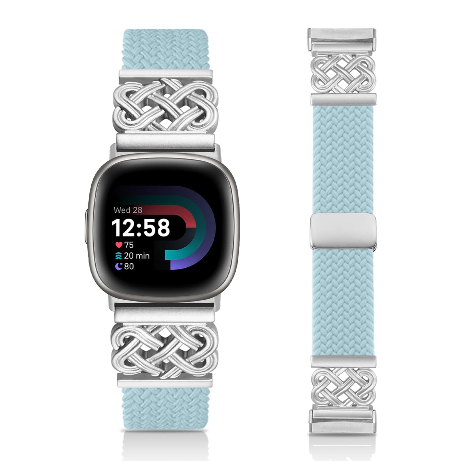 Braided Band Compatible with Fitbit Versa 4 Bands for Woman/Versa 3/Sense 1/Sense 2 Band, Magnetic Clasp Fabric Nylon with Designer Interlock Buckle Straps for Fitbit Versa4/3/Sense1/2