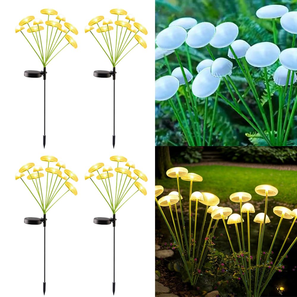 YZYOE 4 Pack 10LED Outdoor Solar Ground Inserted Warm Light Jellyfish Lamps,Waterproof Courtyard Atmosphere Decorative Lights,2 Modes DIY Path Light