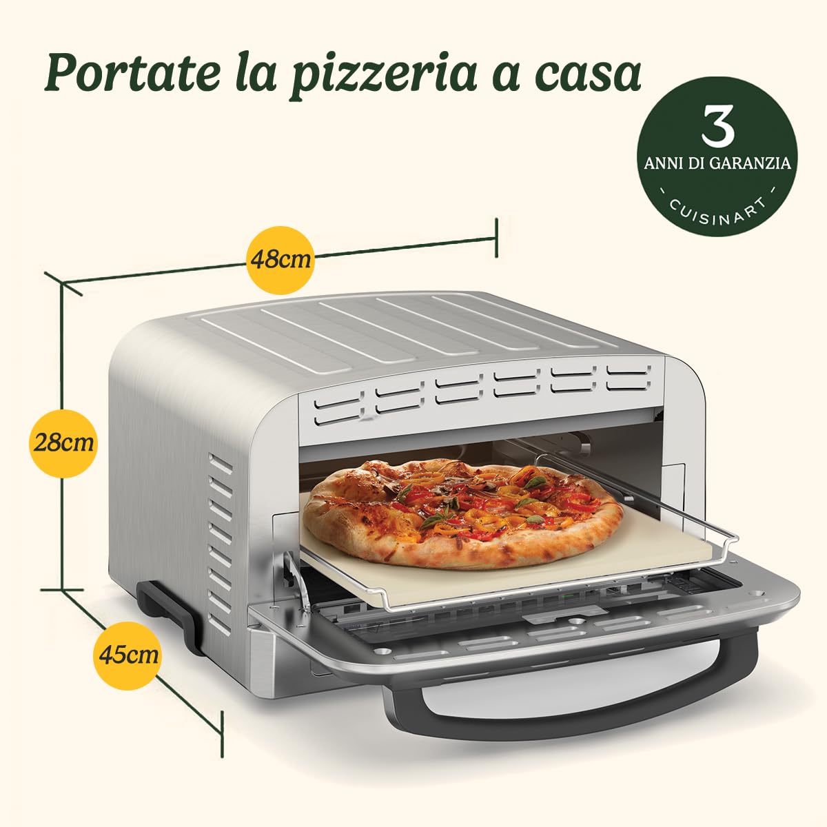 Cuisinart Forno per Pizza | Per uso interno, Gusto a legna in 5 minuti, Kit Pizza Incluso: Buccia per Pizza, Taglierina, Pietra e Piatto Profondo, Tempo e Temperatura Regolabili Fino a 400°C Spina EU