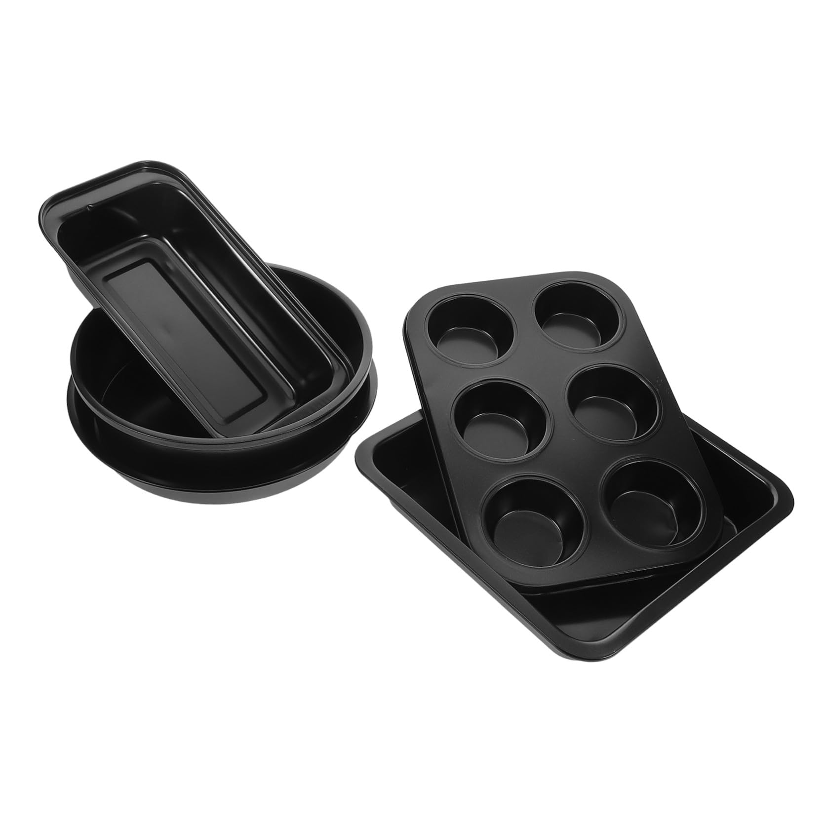 SHINEOFI Ensemble de 5 Moules à Pâtisserie Antiadhésifs en Acier au Carbone Noir, Facile à Nettoyer, Cuisson de Pizzas et Pains Maison