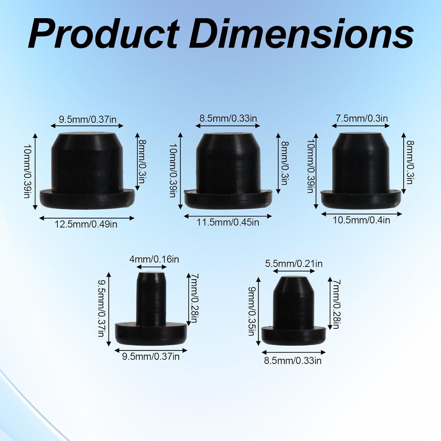 50pcs Silicone Stopper Plugs, 5 Sizes Soft Rubber T-Shaped Hole Plugs Waterproof Sealing Covers for Round Holes 4mm-9.5mm Inner Diameter Test Tubes and Bottles