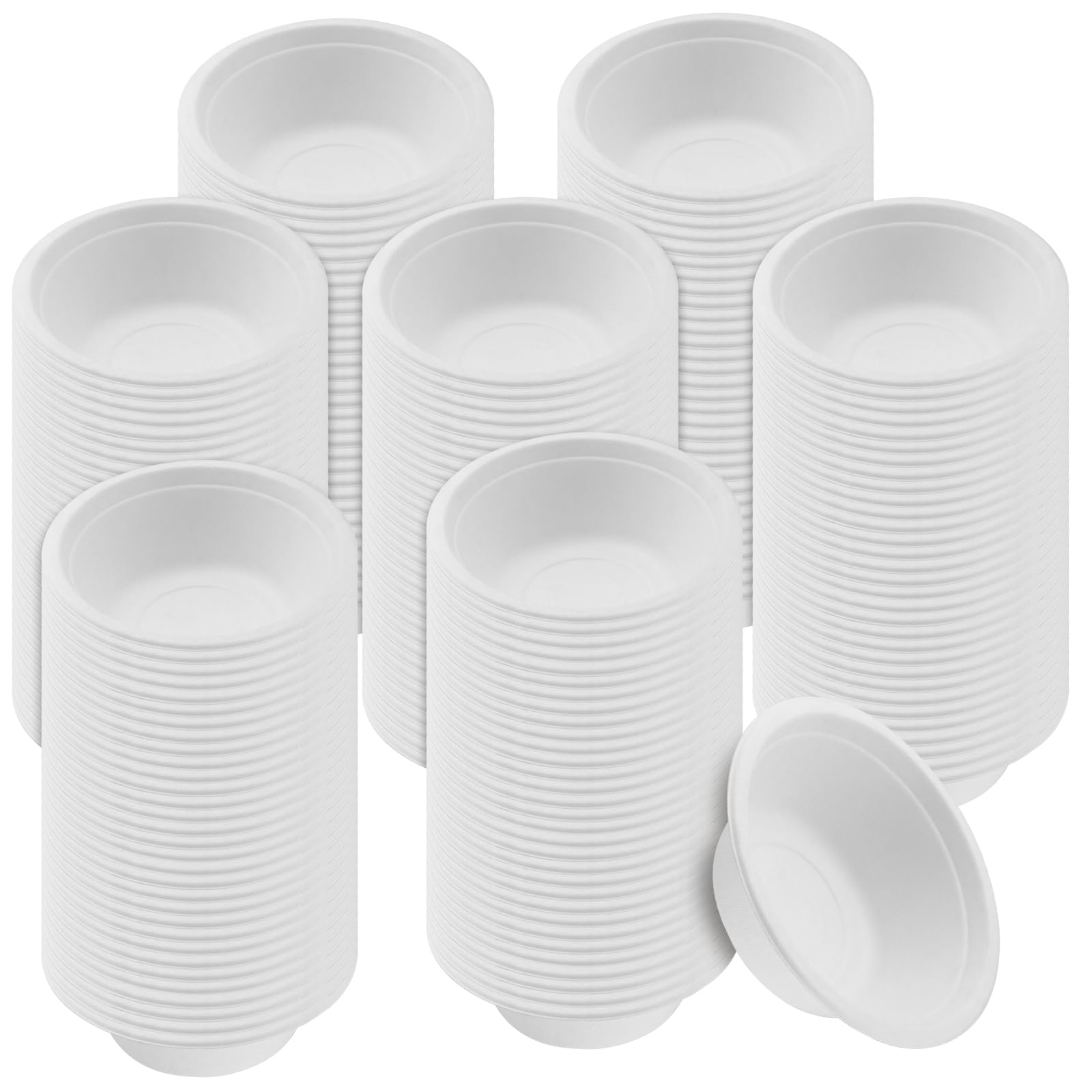 KEILEOHO 200 Pezzi Ciotole Usa e Getta 350 ml, Ciotole Biodegradabili e Compostabili in Bagassa di Canna da Zucchero, Piatti Fondi Monouso per Feste Barbecue Picnic, Bianco 13.5 cm