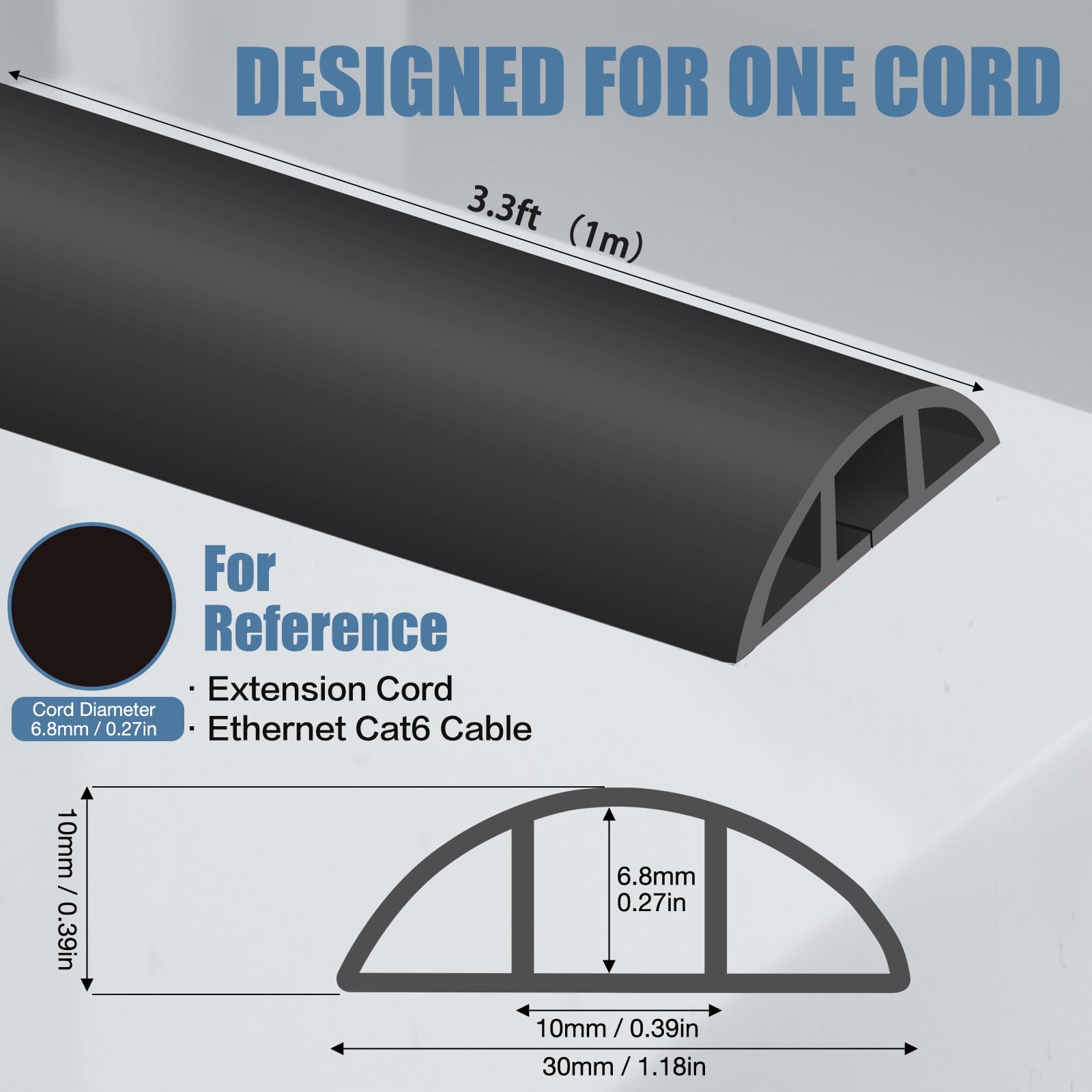 Floor Cord Cover, Wire Cover, Self Adhesive Cable Covers, Protect Cables & Prevent Trip Hazards For Office Home Factories Garages Flexible Cords Hider On Floor Wall - Image 2