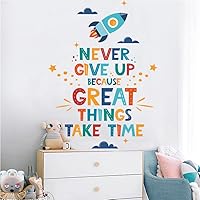 Vista 5 de Calcomanías de pared inspiradoras, calcomanías de pared extraíbles con texto motivacional con letras positivas, calcomanía de frase "Never Give Up