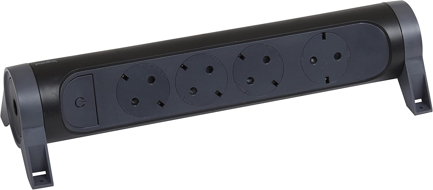 LEGRAND, 694545 694545 Rotatable Power Strip 4-Way Socket Multiple Socket Wall or Table Mount LED On/Off Switch Without Cable Black/Dark Grey