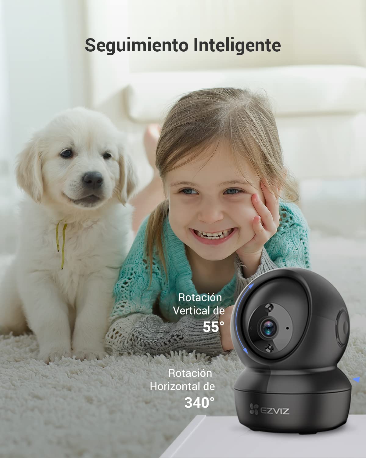 EZVIZ Cámara Vigilancia WiFi Interior 360º, 1080P Camara Vigilancia Bebe/Mascotas, Visión Nocturna, Audio Bidireccional, Detección de Movimiento, Control Remoto, Compatible con Alexa, C6N Negro