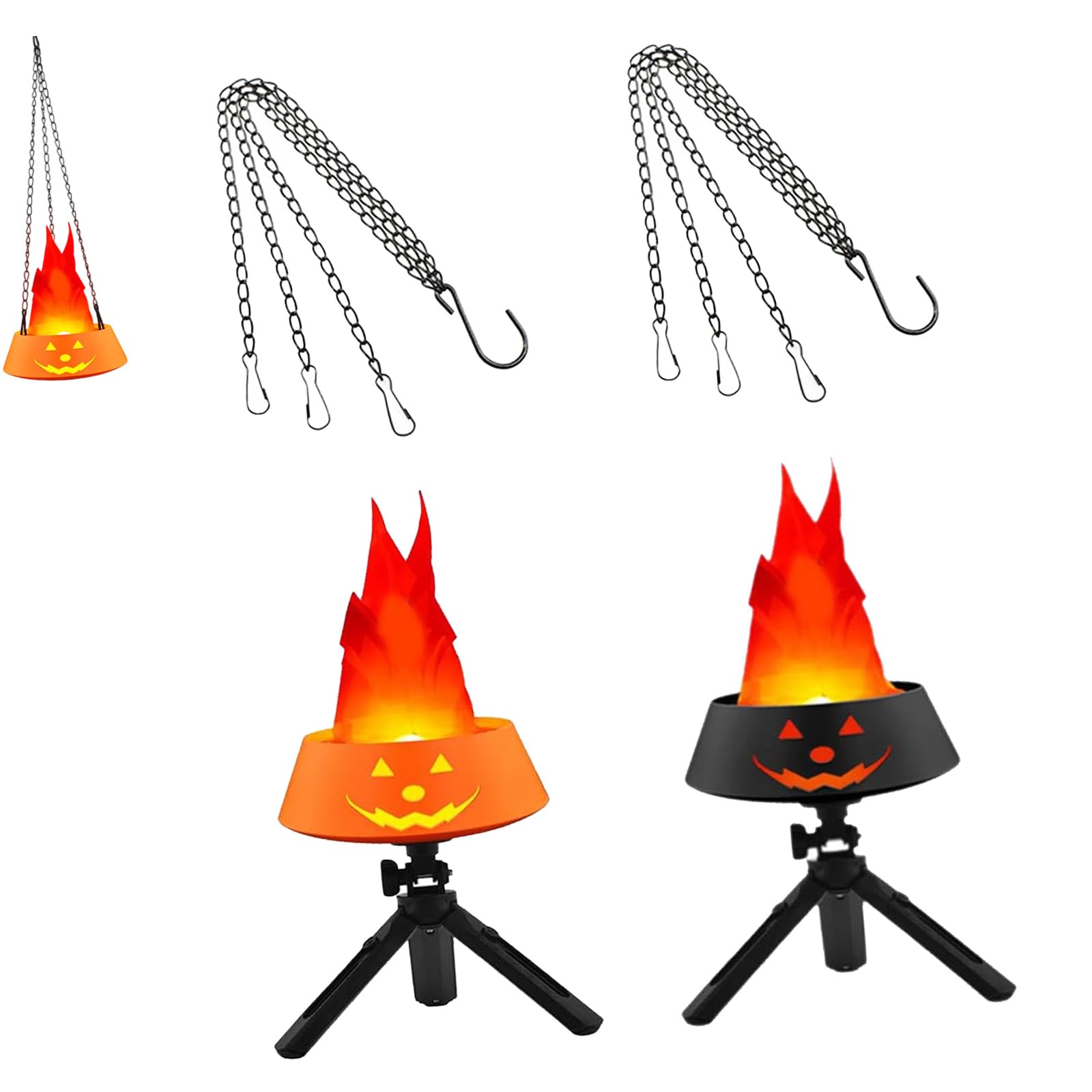 Nucelit Portable Rechargeable Pumpkin Flame Lights Realistic Simulated Effect Adjustable Hook Setup for Holiday Ambiances Rechargeable Halloween LED Decors
