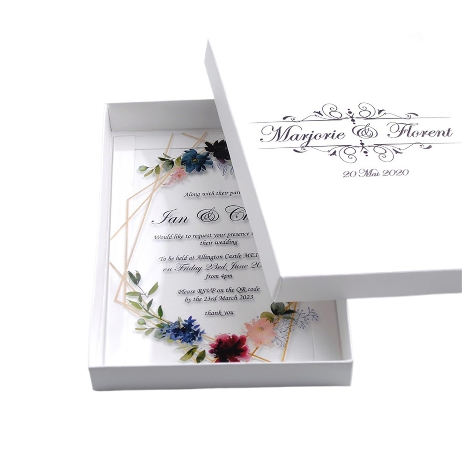 Hochzeitskarte Transparente Karten mit bedruckter Box, Hochzeitseinladung, 10 Stück