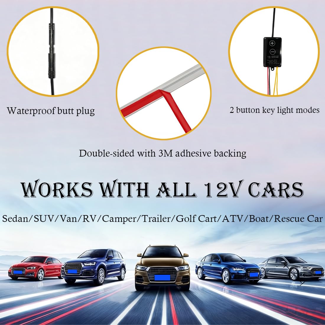 Striscia luminosa per cofano auto,striscia luminosa a LED per cofano con avvio dinamico della scansione,luci diurne con luce bianca e indicatori di direzione gialli, adatta per auto (70 Pollici/12V)