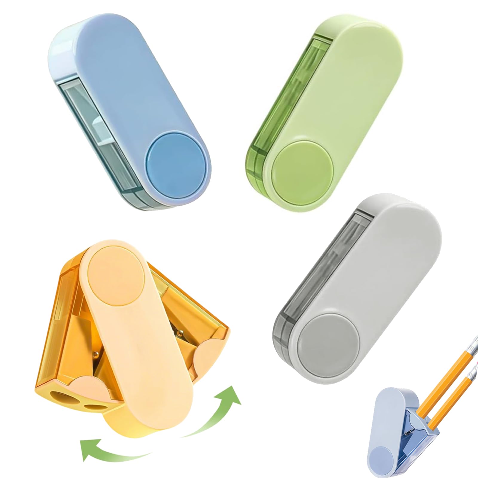 4 Pack Dual-Hole Pencil Sharpener, Rotary Pencil Sharpener with Shavings Container for Kids School Home Office Art Supplies (4 Colours)