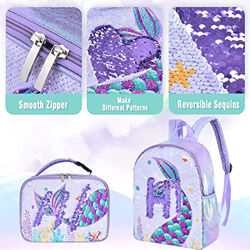 Wernnsai Mermaid Kids Backpack Set - 15”Mermaid Sequins School Backpack With Lunch Bag For Girls Preschool Kindergarten Elementary Hiking Travel Laptop Lightweight Book Bag Insulated Lunch Tote Bag #TOP1