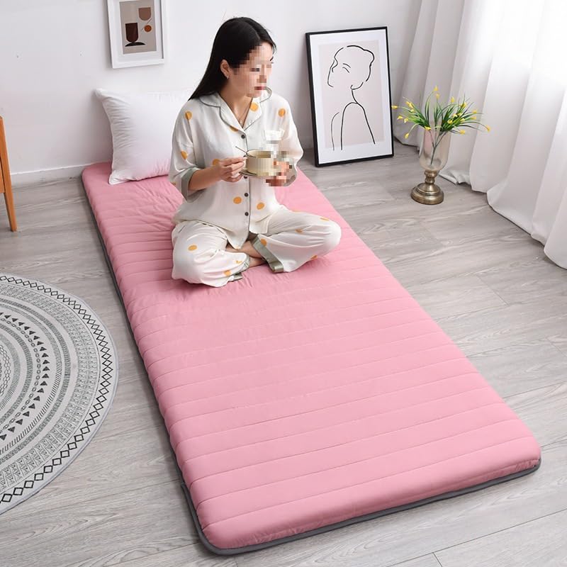 Materasso da letto giapponese per letto singolo, in tinta unita, pieghevole, morbido, in spugna, per affitto, casa, dormitorio, campeggio, letto per ospiti, tatami (rosa (5 cm di spessore), 90 x 200