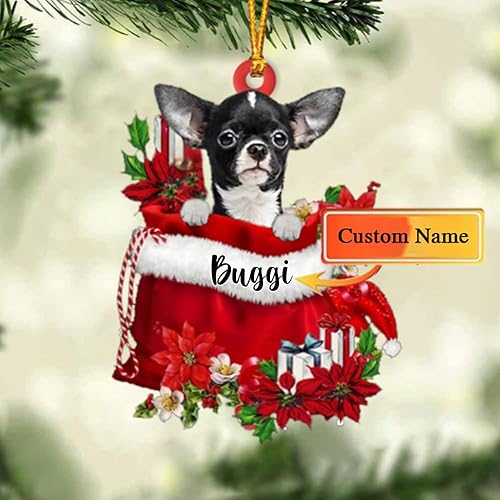 Miniatura 3 de Chihuahua personalizado 4 perros en bolsa de regalo, adorno de Navidad, nombre personalizado, regalo para amantes de los perros, familia, Navidad,