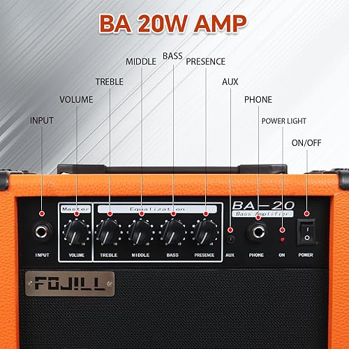 Miniatura 2 de Fojill Amplificador de guitarra de bajo eléctrico de 20 W, amplificador de práctica de rendimiento, pequeño viaje portátil con conector para