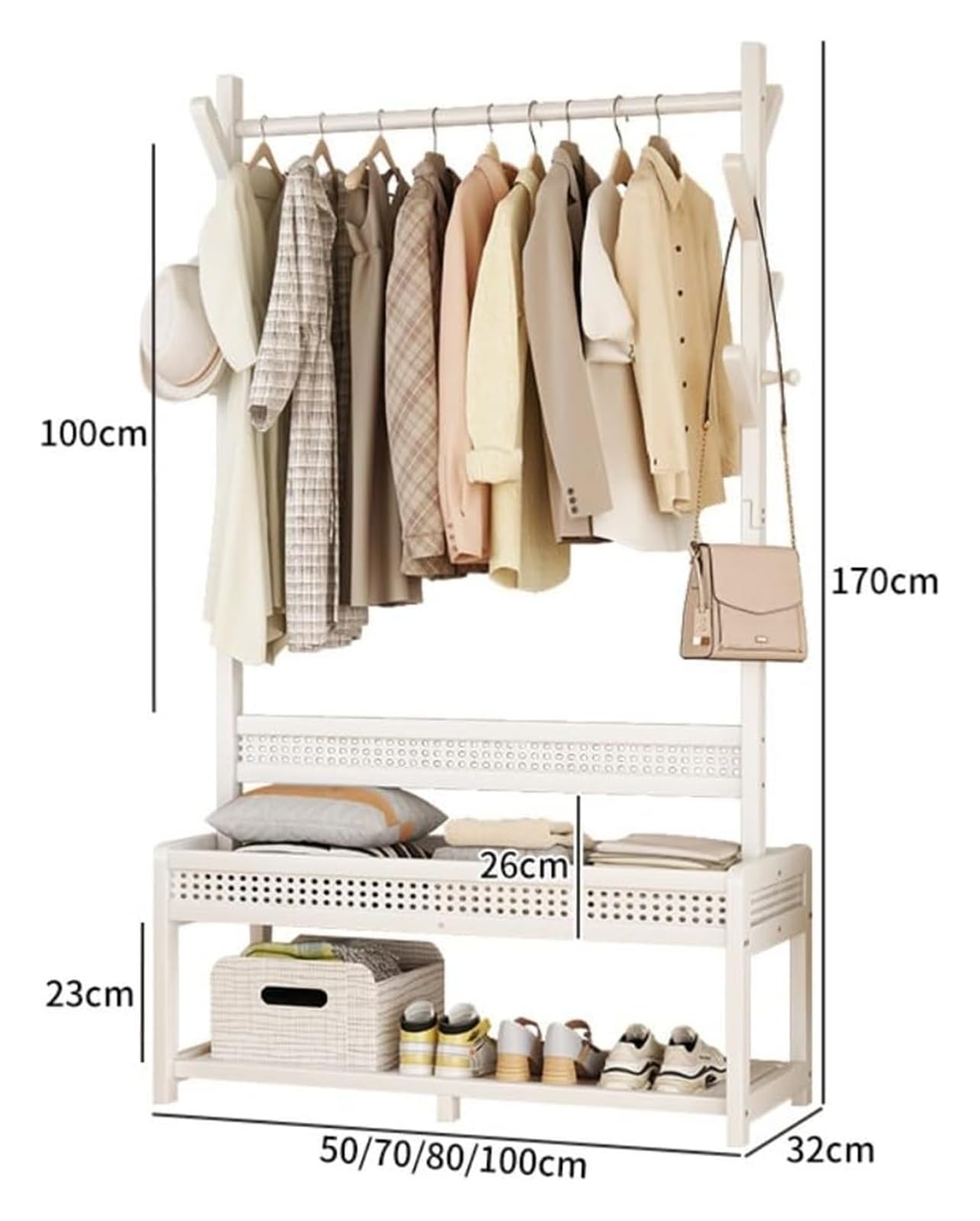 Appendiabiti autoportante con scarpiera, altezza 100 cm, per camera da letto, appendiabiti e scarpe, design moderno, mobile salvaspazio per ingresso
