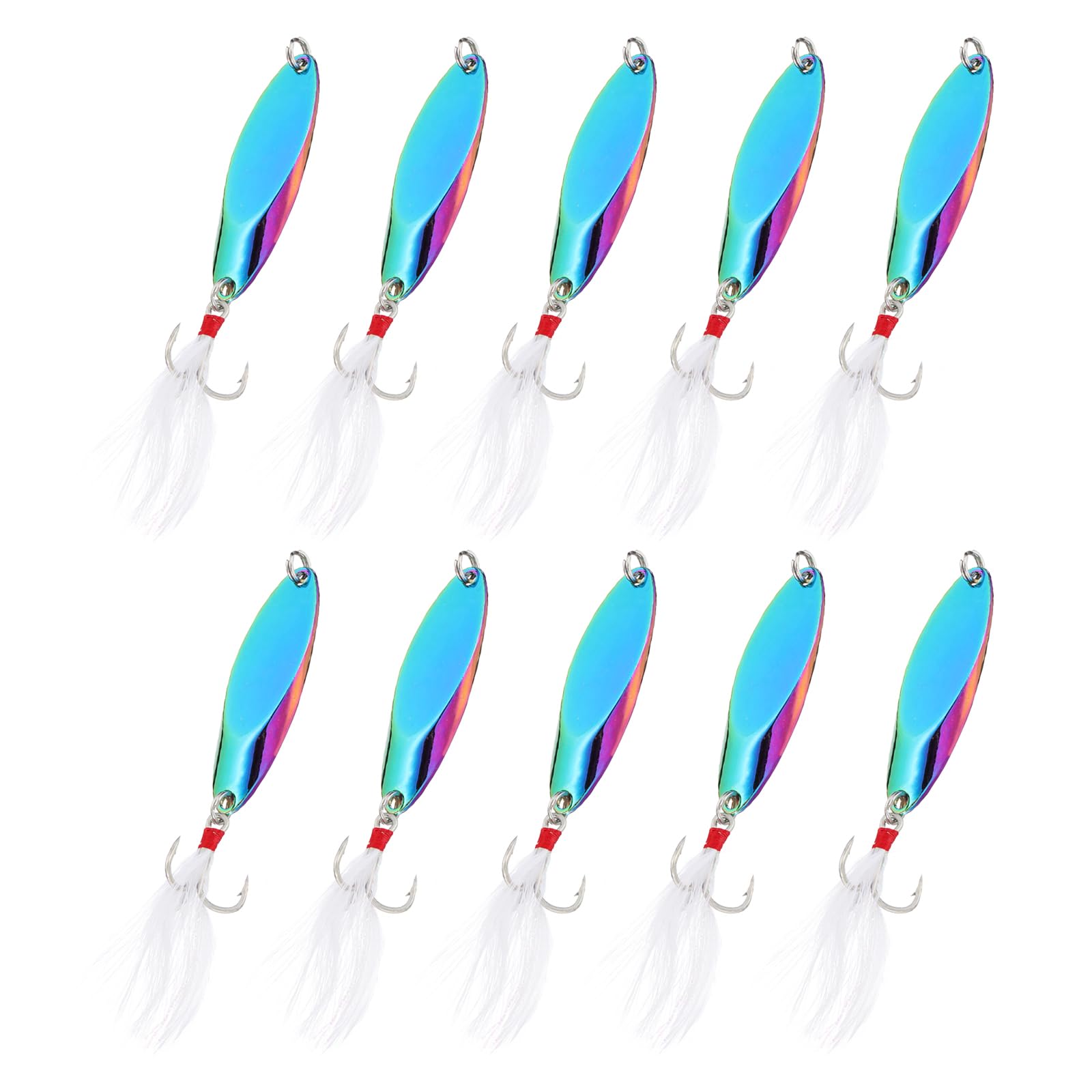 PATIKIL Fishing Spoons, 10 Pcs 3/8 oz Fishing Lures Casting Spoon Treble Hooks Jigs Hard Metal Spinner Baits for Freshwater Saltwater Salmon, Multicolor