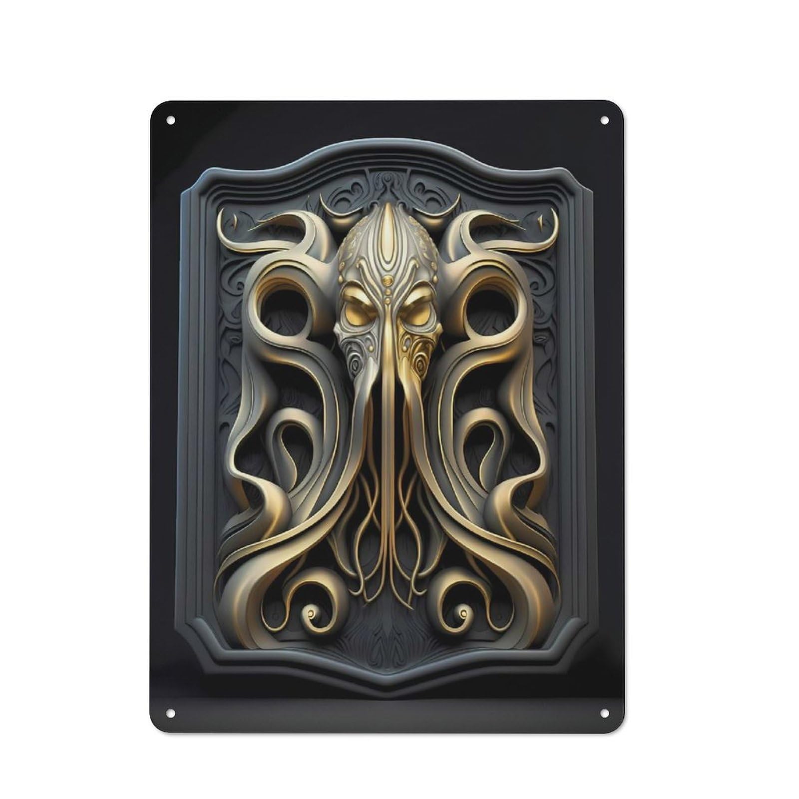 Junmoney Style-7 Kraken Golden Art Deco Retro Metal Wall Decor 40X30cm, Decorative Tin Sign For Kitchen, Hallway, Bar Or Small Cafe