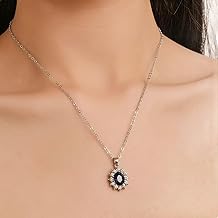 Wendalern Chaîne Argentée Choker Bleu Tournesol Hypoallergénique Zirconia Cubic Necklace Pendentif Earrings Set For Women Jewelry