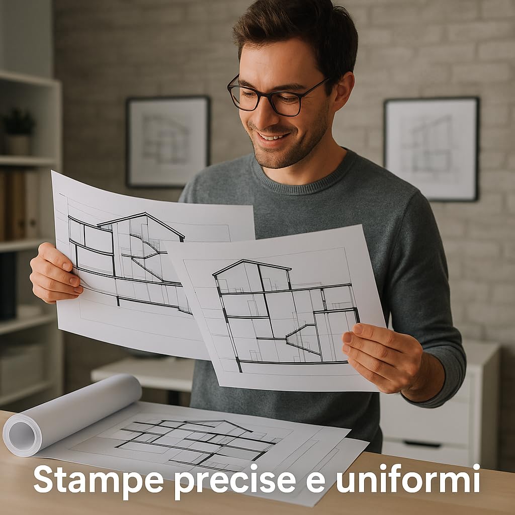 Carta Plotter 61cm x 50m 90g/m² Bianca Professionale Rotolo 4 Pezzi Foro 50mm Ø 96mm