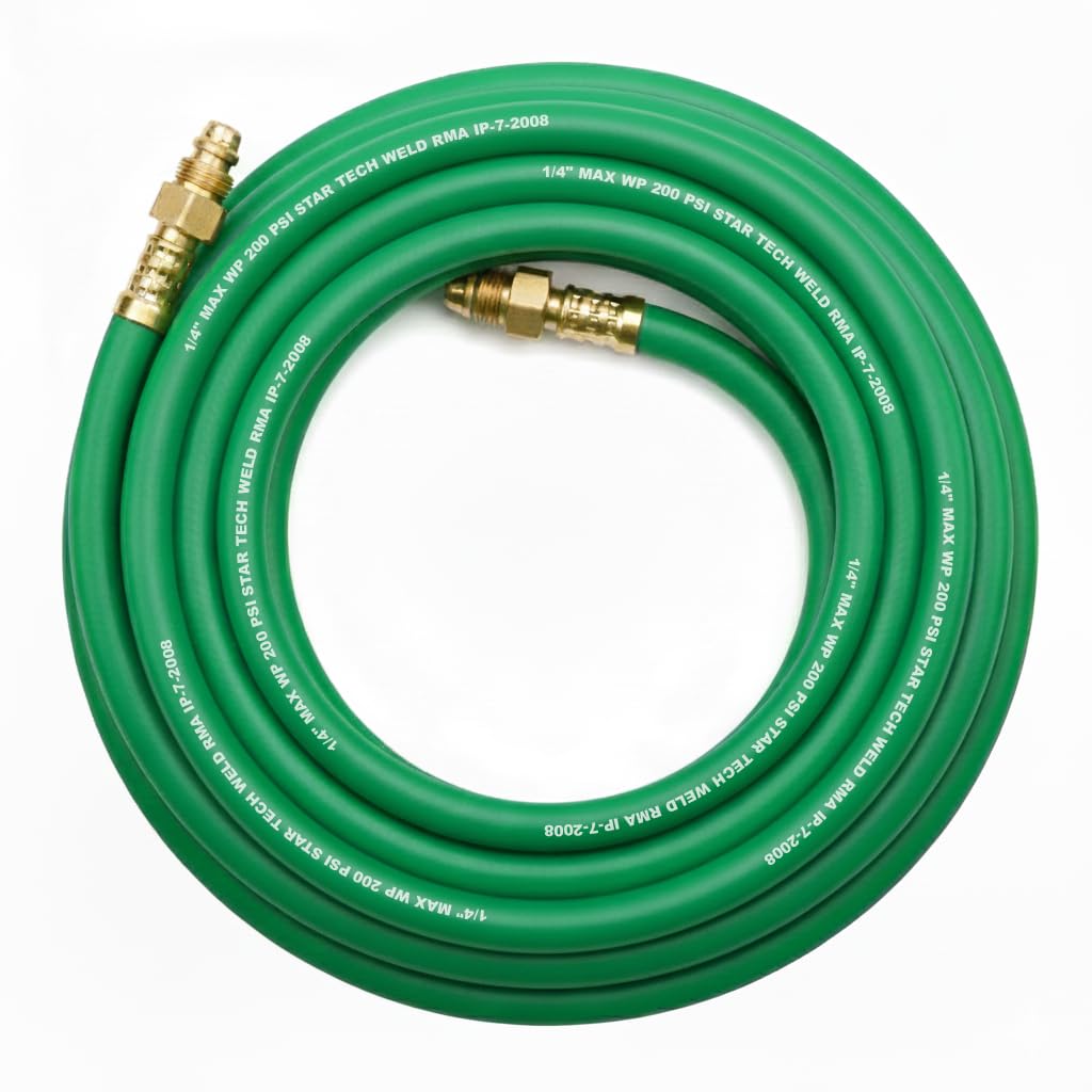 STARTECHWELD 50 FT Argon Gas Hose, Inert Gas Welding Hoses for MIG/TIG Welding Regulator，Argon/CO2 Flowmeter Regulator Hose, 5/8" UNF-18RH, NPT Fittings, (50 Feet) AH-50-G