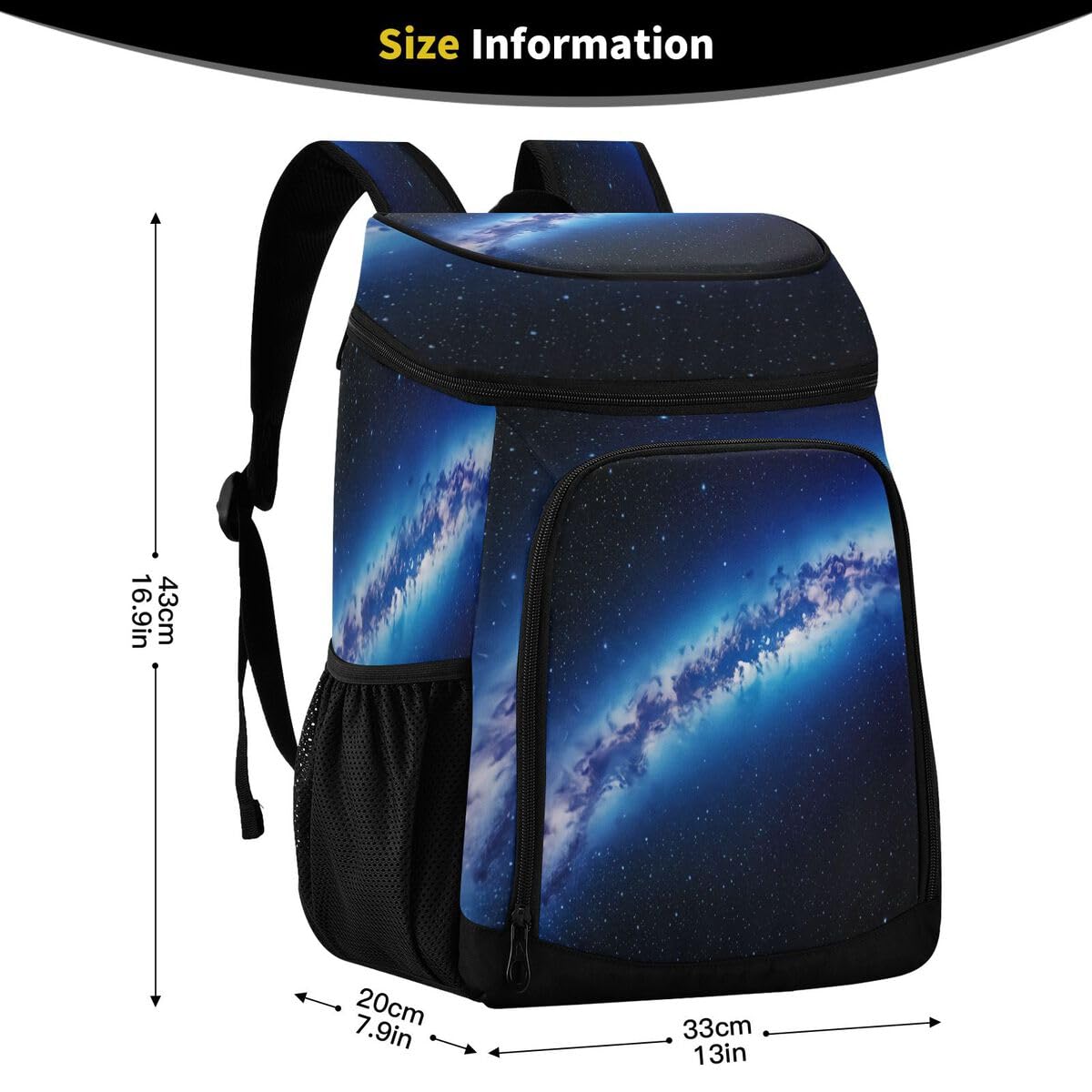 Nebula Galaxy Blue Cooler Backpack Leakproof Insulated Lunch Cooler Bag 30 Cans Camping Backpacks for Hiking Beach Camping