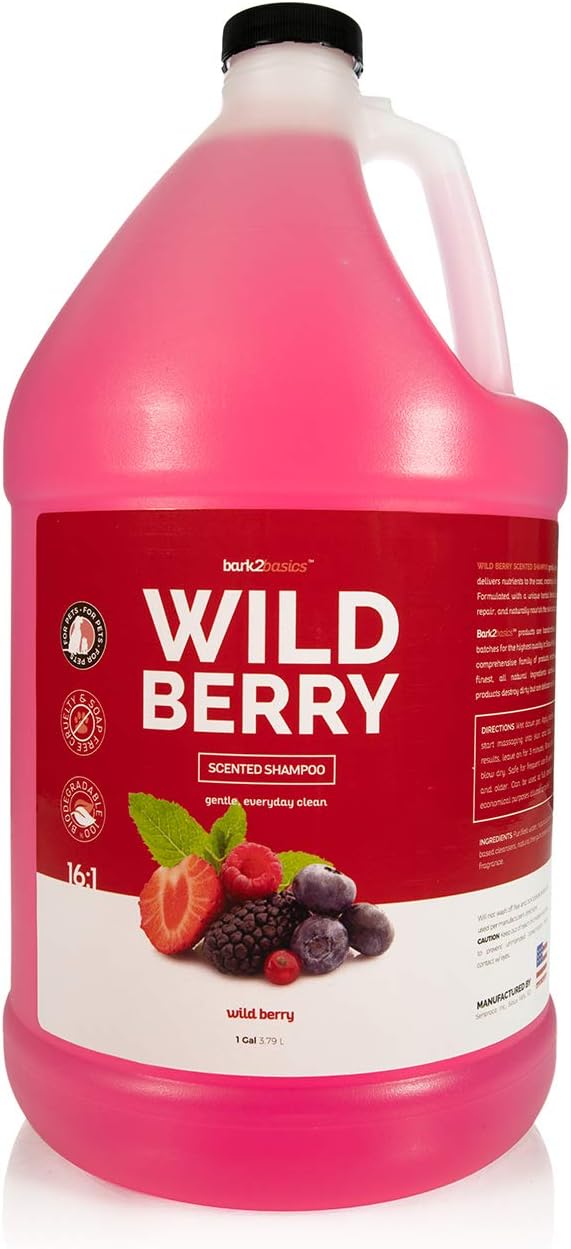 Bark2Basics Bark 2 Basics Wild Berry Dog Shampoo, 1 Gallon | Unique Herbal Blend, Finest Natural Ingredients, Handcrafted, Soap-Free & Cruelty-Free, Protects and Nourishes Skin and Coat
