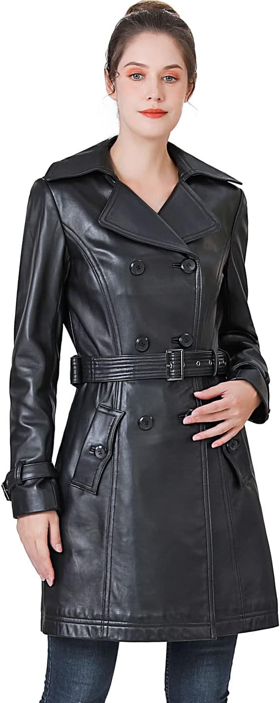 BGSD Women Ella Belted Lambskin Leather Trench Coat