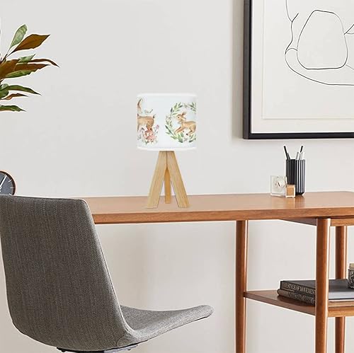 Miniatura 3 de Lámpara pequeña para bebé, ciervo, bosque, acuarela, leño, animales del bosque, para guardería y bebé, lámpara de mesa con trípode, linda lámpara de