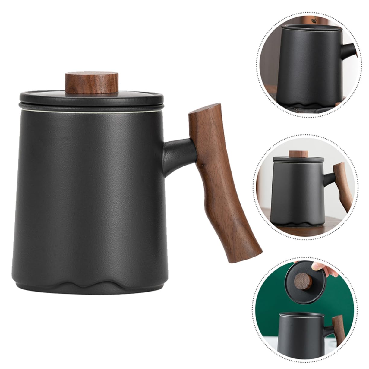 Mug avec Passoire à Thé 360ml en Céramique et Manche en Bois Foncé Élégant