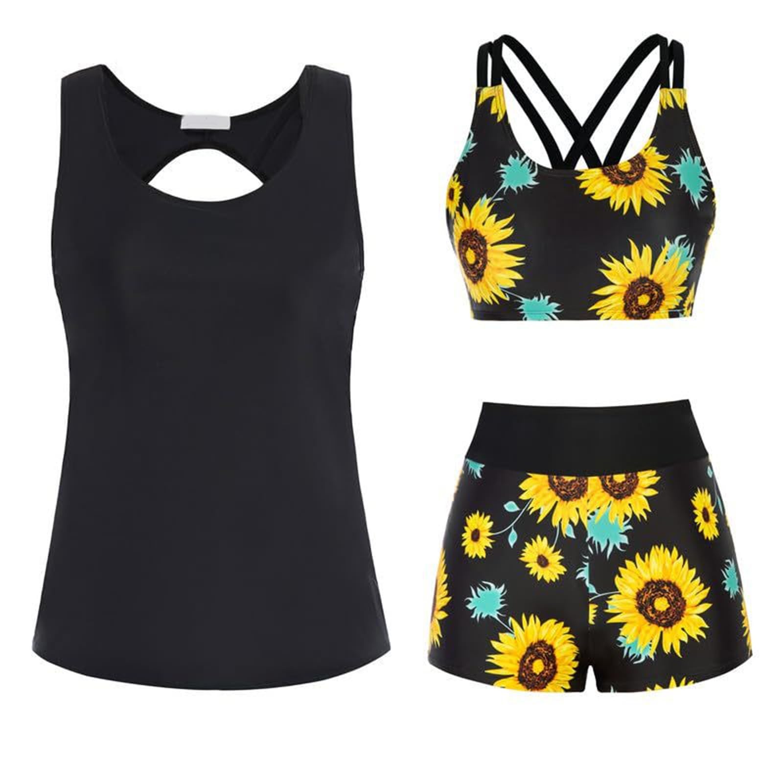 CAZSTYK Push Up Swimsuits 3 Pcs Split Bathing Suit Flowers Print Swimwear Female Tankini Swimsuit for Beachwear Women Tankini Swimsuit