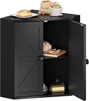 Trironsun Corner Bread Box for Kitchen Counter Double Layer Bamboo Bread Storage Container Large Capacity Bread Storage Bin Farmhouse Breadbox Organizer Black