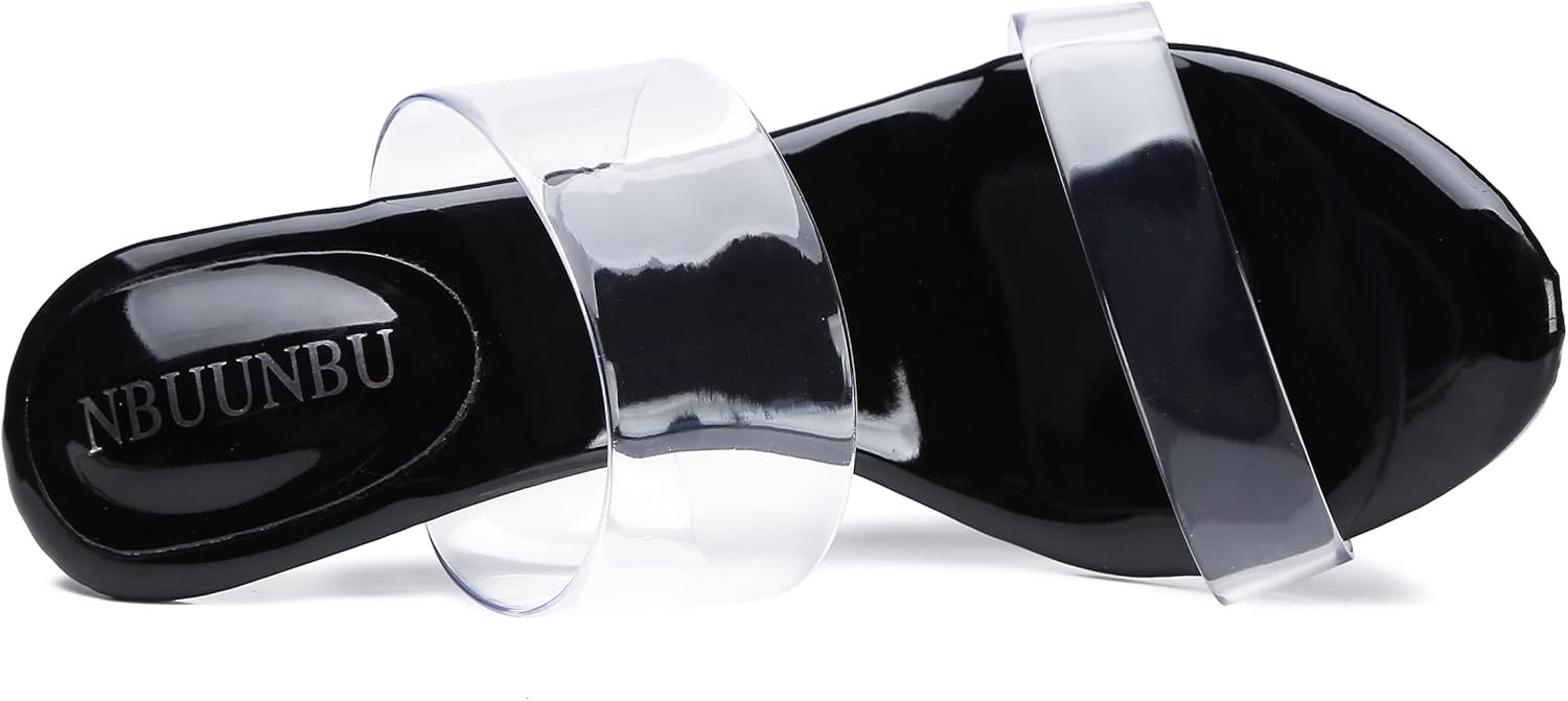 NBUUNBU Clear Heels for Women Silver Black Heels Little Platform Sexy High Heels Sandals Stiletto Kitten Open Toe Dress Shoes Comfortable Double Transparent Strap Heeled Sandals Mule - Image 6