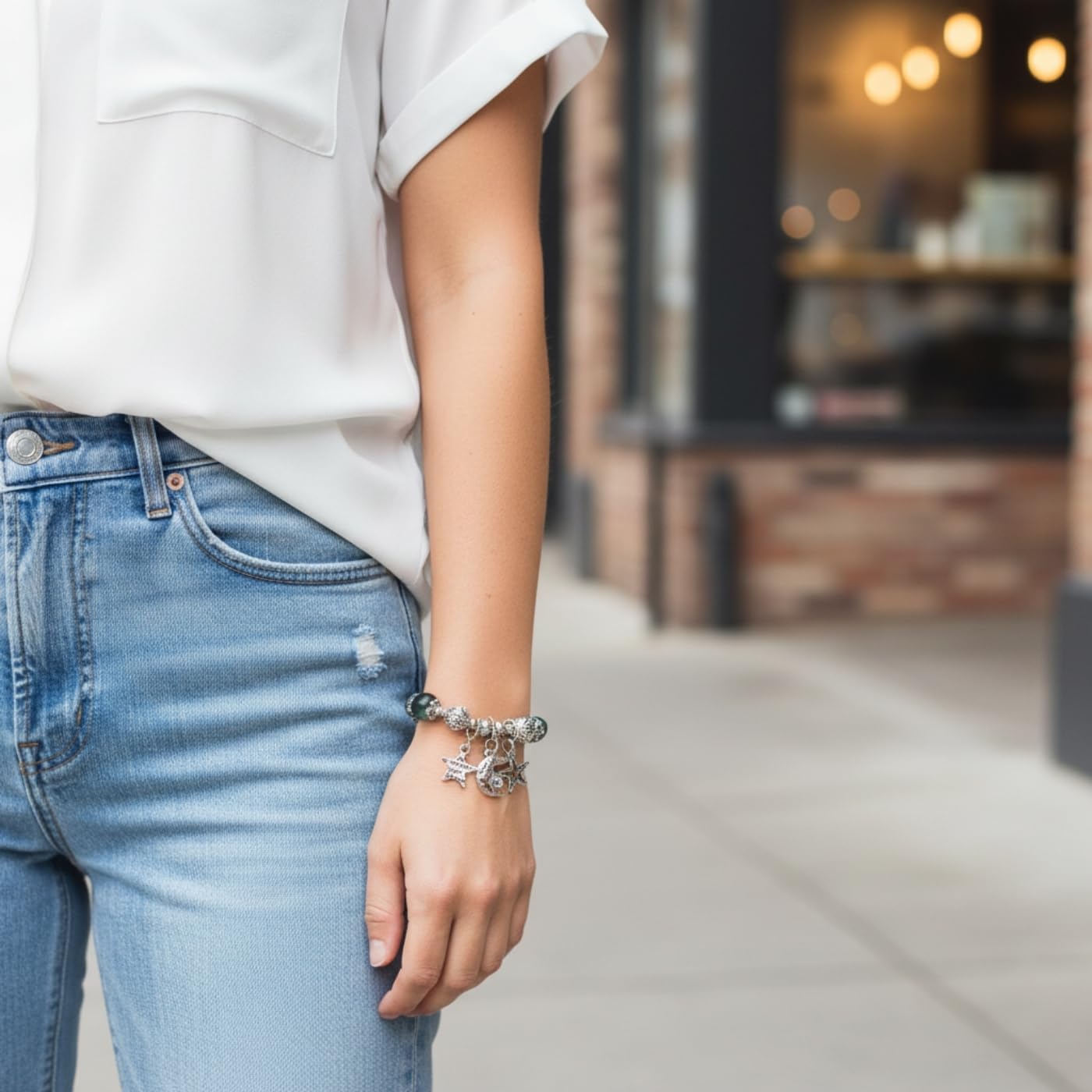 3Pack Hand Bracelet Valentine's Day Gifts, Retro bracelet, Bohemian style，Fashion Jewelry Beaded Bracelet with Silver Metal Yoga Chain Stretch Beach Bangle - Image 5