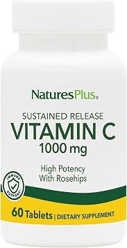 NaturesPlus Vitamin C 1000 mg with Rose Hips - 60 Sustained Release Tablets - Supports Immune Health, Energy & Antioxidant Protection - Vegetarian, Gluten Free - 60 Servings