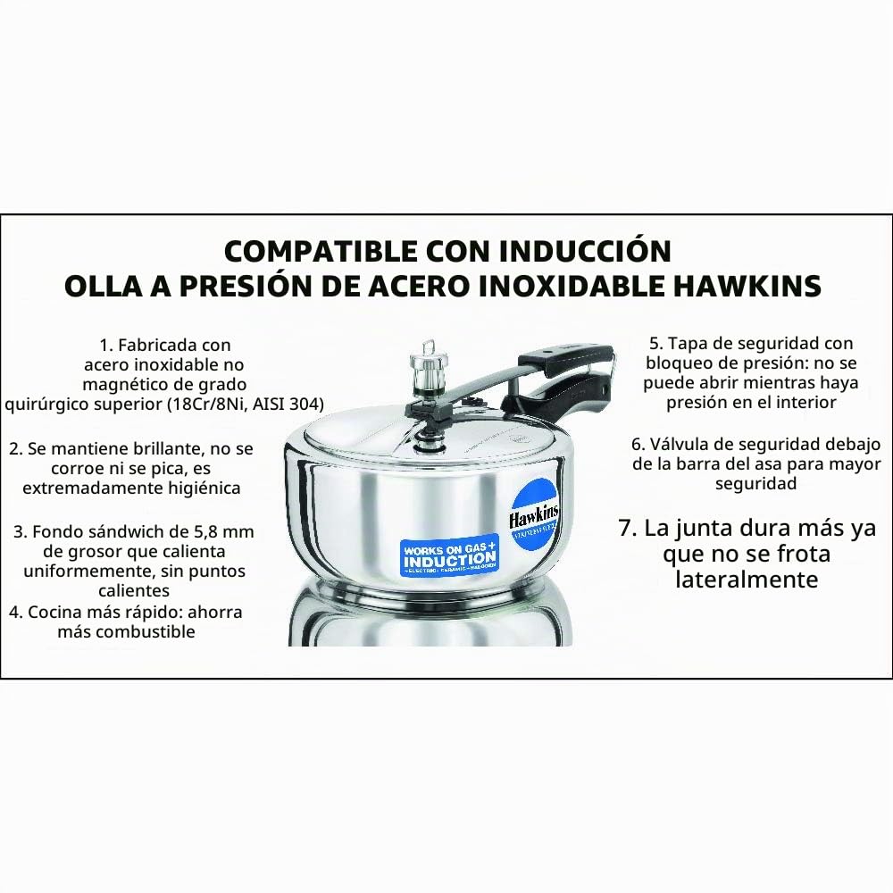 Olla a presión de acero inoxidable Hawkins modelo B60 de 3 litros